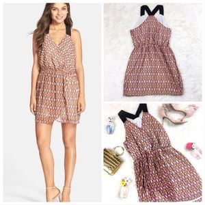 Adelyn Rae Print Chiffon Faux Wrap Dress Pink Size Small